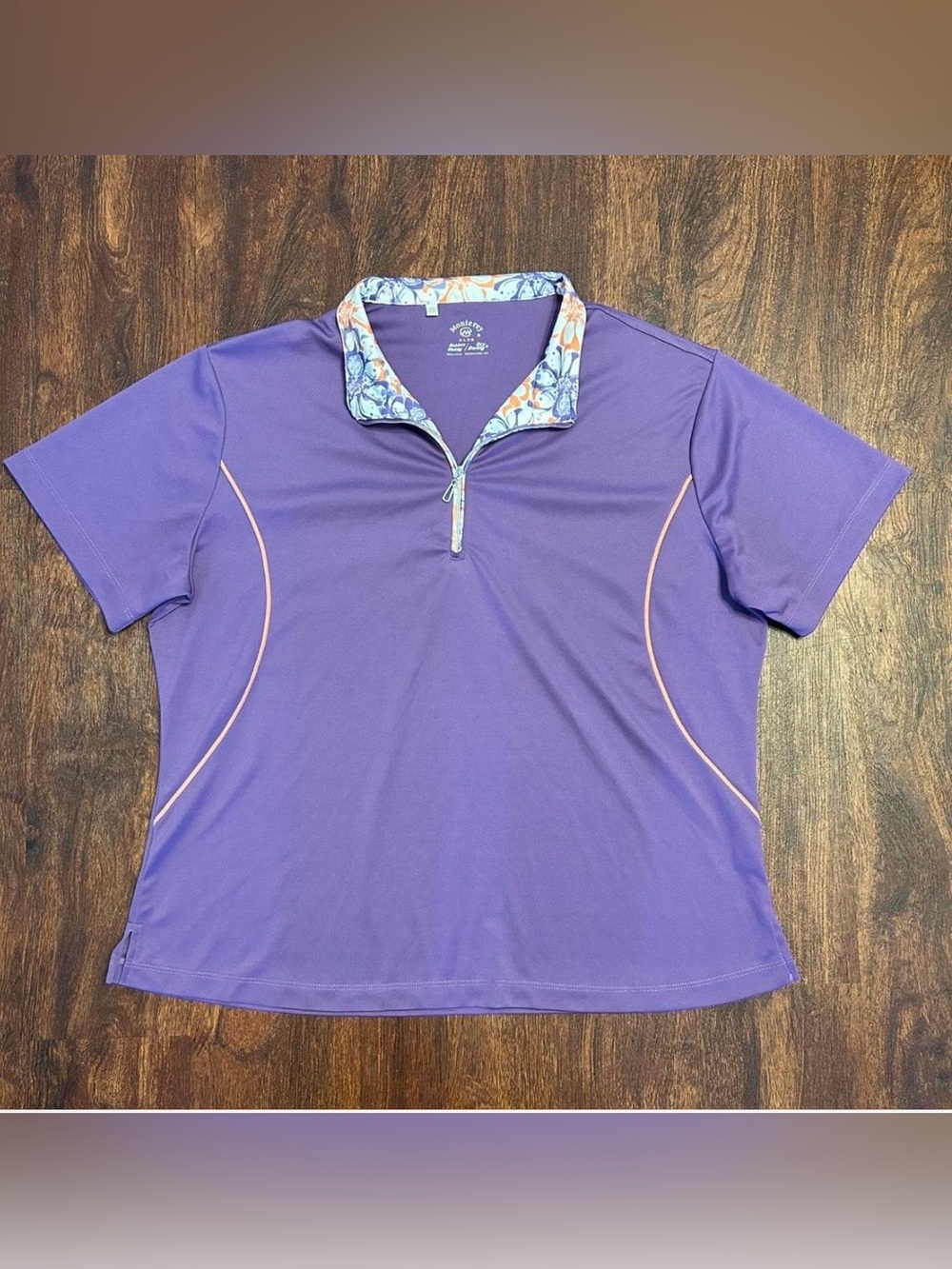 Purple Floral-Collar Quarter Zip Golf Polo